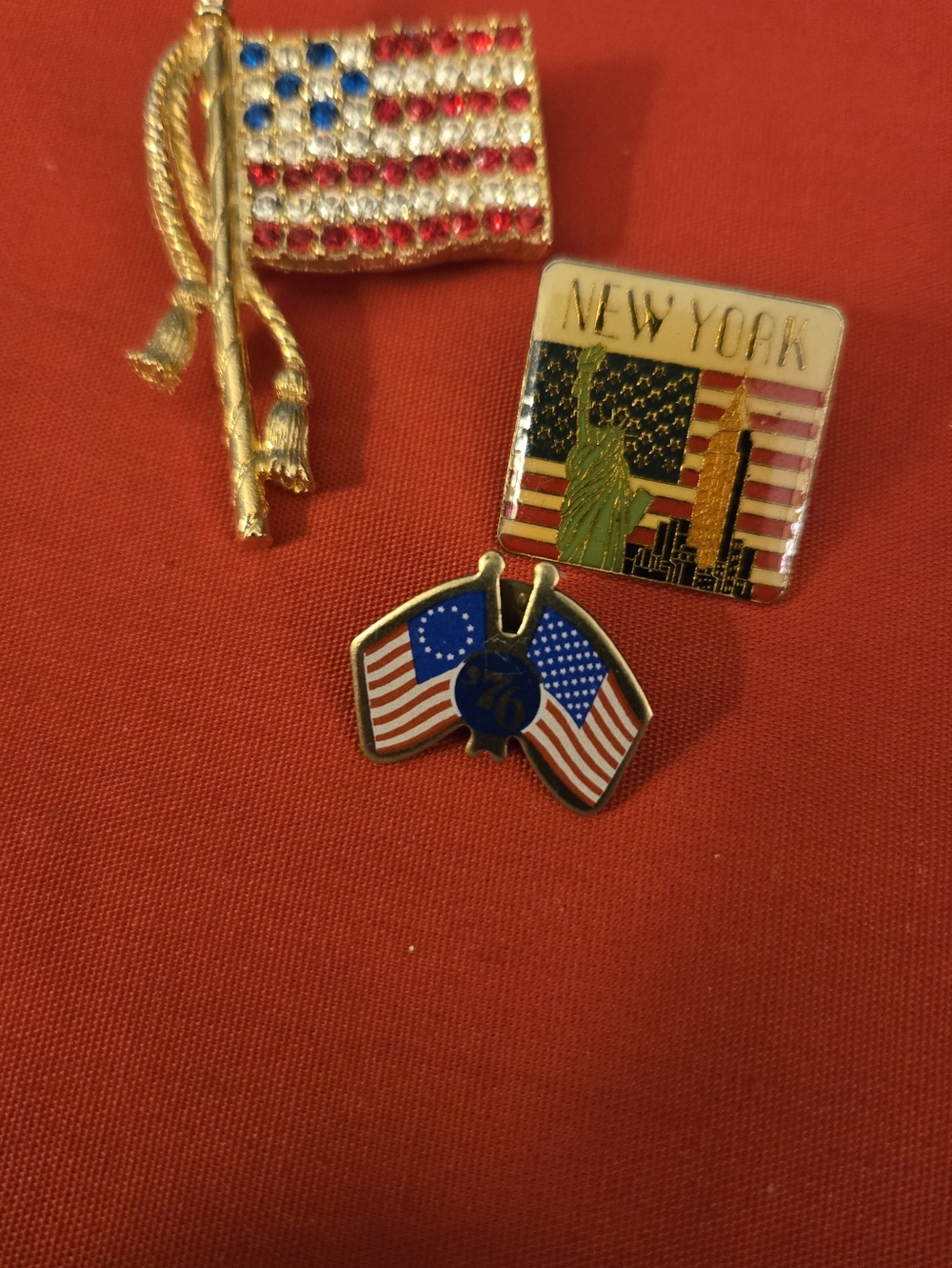 Patriotic American Flag Pin Trio - Red, White & Blue